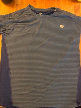 rabbit Men's EZ Tee Short Sleeve Running Shirt - Striped Green/Blue - Size LG
